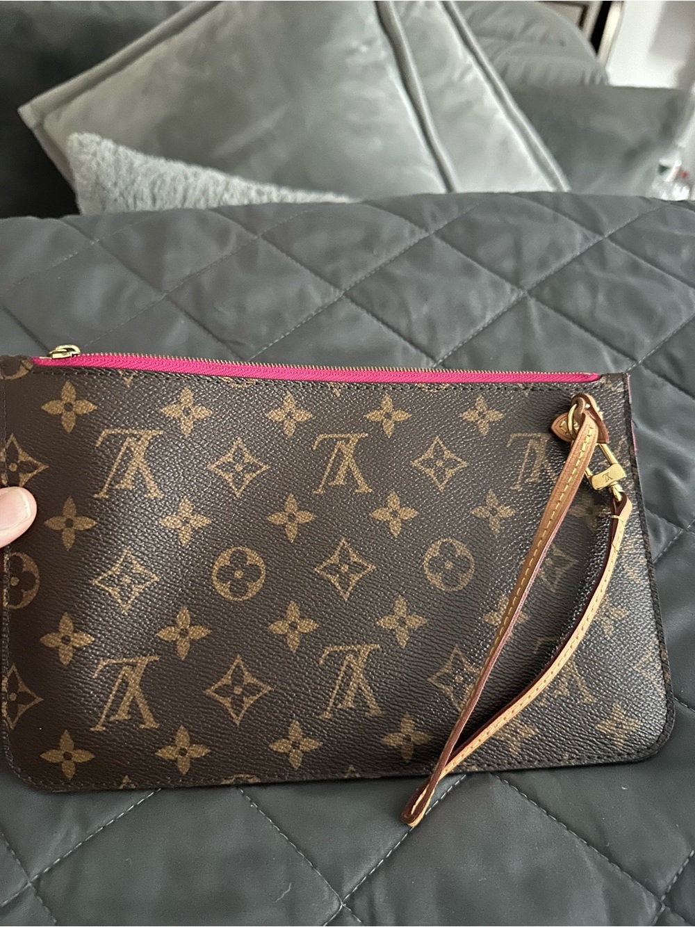Louis Vuitton Monogram Canvas Clutch with Pink Zipper